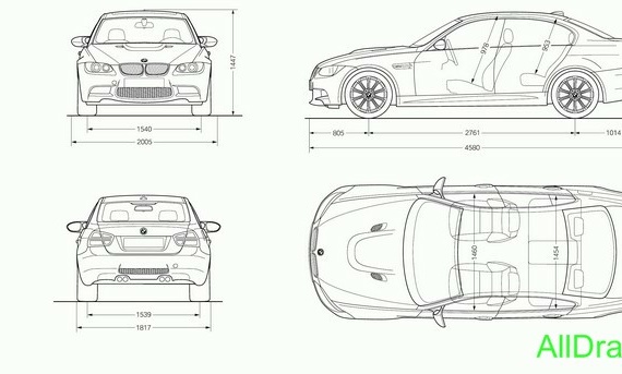 BMW M3 E92 (БМВ М3 Е92) - чертежи (рисунки) автомобиля